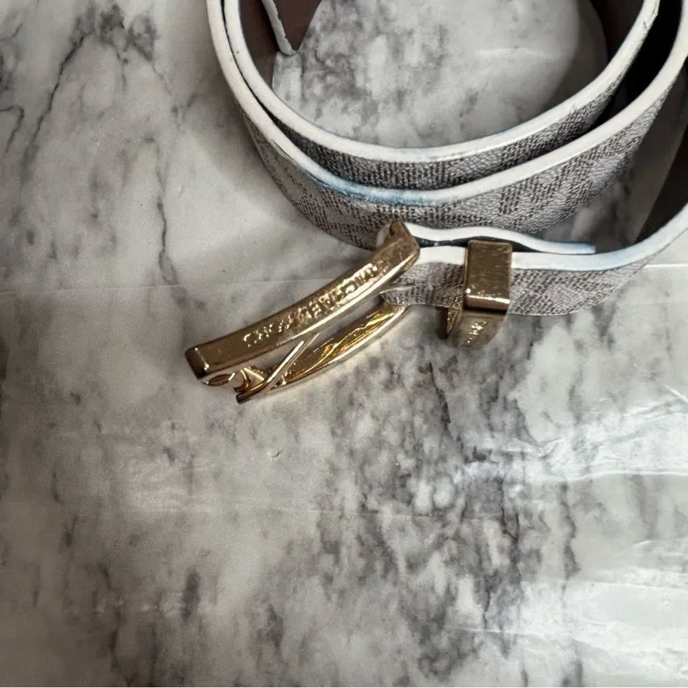 Michael Kors MK logo white gold buckle belt size small faux leather